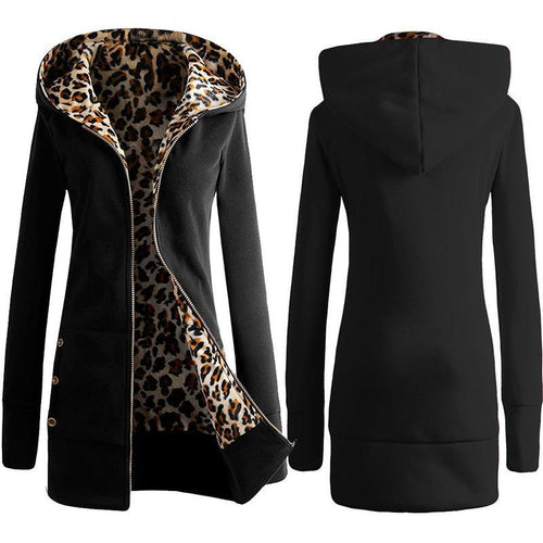 Autumn Winter Coat Women 2019 Fashion Casual Long Zipper Hooded Jacket Hoodie Leopard Lined Slim Vintage Outwear Coat Plus Size